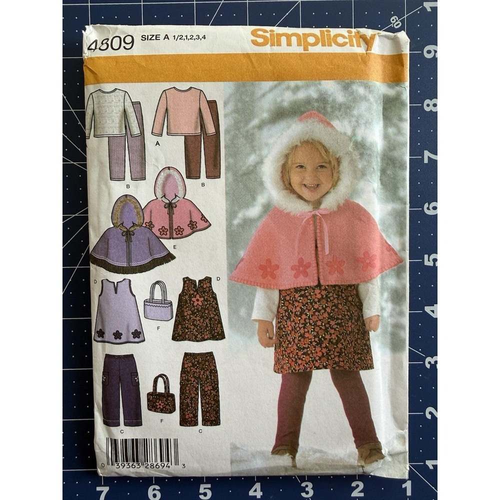 Simplicity Pattern 4809 Toddlers' Jumper Pants Caplet Bag Top Leggings Sz 1/4-4